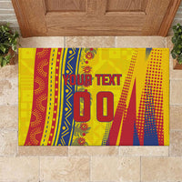 Personalized Colombia Soccer Rubber Doormat Floral Folk Pattern - Retro Football Player Art