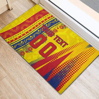Personalized Colombia Soccer Rubber Doormat Floral Folk Pattern - Retro Football Player Art