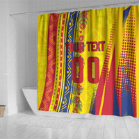 Personalized Colombia Soccer Shower Curtain Floral Folk Pattern - Retro Football Player Art