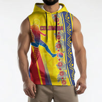Personalized Colombia Soccer Sleeveless Hoodie Floral Folk Pattern - Retro Football Player Art