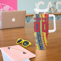 Personalized Colombia Soccer Tumbler With Handle Floral Folk Pattern - Retro Football Player Art