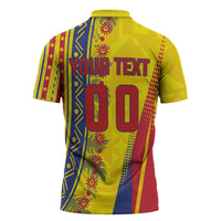 Personalized Colombia Soccer Zipper Polo Shirt Floral Folk Pattern - Retro Football Player Art