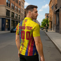 Personalized Colombia Soccer Zipper Polo Shirt Floral Folk Pattern - Retro Football Player Art