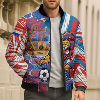 Personalized Paraguay Soccer Bomber Puffer Jacket Lion Football Mascot - Guarani Folk Art - Traditional Harp And Guitar