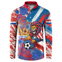 Personalized Paraguay Soccer Button Sweatshirt Lion Football Mascot - Guarani Folk Art - Traditional Harp And Guitar