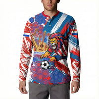 Personalized Paraguay Soccer Button Sweatshirt Lion Football Mascot - Guarani Folk Art - Traditional Harp And Guitar