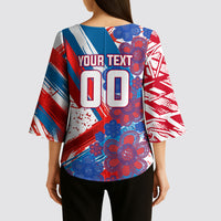 Personalized Paraguay Soccer Kimono Sleeve Blouse Lion Football Mascot - Guarani Folk Art - Traditional Harp And Guitar