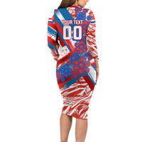 Personalized Paraguay Soccer Long Sleeve Bodycon Dress Lion Football Mascot - Guarani Folk Art - Traditional Harp And Guitar