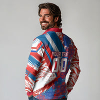 Personalized Paraguay Soccer Long Sleeve Polo Shirt Lion Football Mascot - Guarani Folk Art - Traditional Harp And Guitar