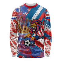 Personalized Paraguay Soccer Long Sleeve Shirt Lion Football Mascot - Guarani Folk Art - Traditional Harp And Guitar