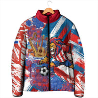 Personalized Paraguay Soccer Padded Jacket Lion Football Mascot - Guarani Folk Art - Traditional Harp And Guitar