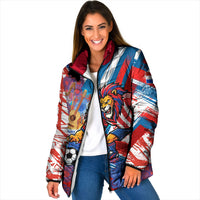 Personalized Paraguay Soccer Padded Jacket Lion Football Mascot - Guarani Folk Art - Traditional Harp And Guitar