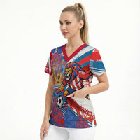 Personalized Paraguay Soccer Scrub Top Lion Football Mascot - Guarani Folk Art - Traditional Harp And Guitar