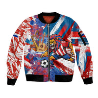 Personalized Paraguay Soccer Sleeve Zip Bomber Jacket Lion Football Mascot - Guarani Folk Art - Traditional Harp And Guitar