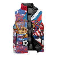 Personalized Paraguay Soccer Sleeveless Puffer Jacket Lion Football Mascot - Guarani Folk Art - Traditional Harp And Guitar