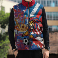 Personalized Paraguay Soccer Sleeveless Puffer Jacket Lion Football Mascot - Guarani Folk Art - Traditional Harp And Guitar