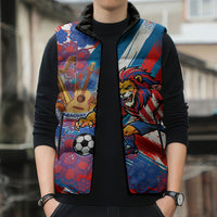 Personalized Paraguay Soccer Sleeveless Puffer Jacket Lion Football Mascot - Guarani Folk Art - Traditional Harp And Guitar