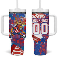 Personalized Paraguay Soccer Tumbler With Handle Lion Football Mascot - Guarani Folk Art - Traditional Harp And Guitar