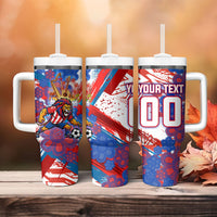 Personalized Paraguay Soccer Tumbler With Handle Lion Football Mascot - Guarani Folk Art - Traditional Harp And Guitar