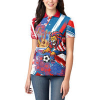 Personalized Paraguay Soccer Women Polo Shirt Lion Football Mascot - Guarani Folk Art - Traditional Harp And Guitar