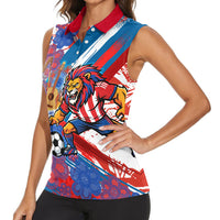 Personalized Paraguay Soccer Women Sleeveless Polo Shirt Lion Football Mascot - Guarani Folk Art - Traditional Harp And Guitar