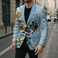 Personalized Uruguay Soccer Blazer Cultural Dance Drums Sun Emblem Dynamic Flag