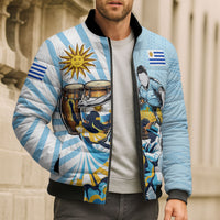 Personalized Uruguay Soccer Bomber Puffer Jacket Cultural Dance Drums Sun Emblem Dynamic Flag