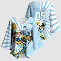 Personalized Uruguay Soccer Kimono Sleeve Blouse Cultural Dance Drums Sun Emblem Dynamic Flag