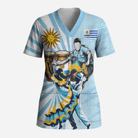 Personalized Uruguay Soccer Scrub Top Cultural Dance Drums Sun Emblem Dynamic Flag