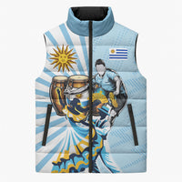 Personalized Uruguay Soccer Sleeveless Puffer Jacket Cultural Dance Drums Sun Emblem Dynamic Flag
