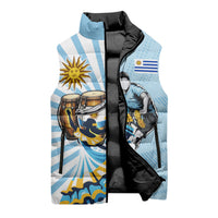 Personalized Uruguay Soccer Sleeveless Puffer Jacket Cultural Dance Drums Sun Emblem Dynamic Flag