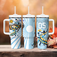 Personalized Uruguay Soccer Tumbler With Handle Cultural Dance Drums Sun Emblem Dynamic Flag