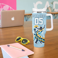 Personalized Uruguay Soccer Tumbler With Handle Cultural Dance Drums Sun Emblem Dynamic Flag