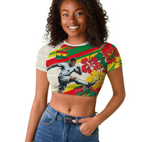 Personalized Ghana Football Raglan Cropped T shirt Soccer Player Kick - Floral Hibiscus