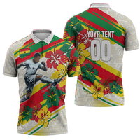 Personalized Ghana Football Zipper Polo Shirt Soccer Player Kick - Floral Hibiscus