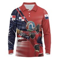 Personalized Panama Football Long Sleeve Polo Shirt Los Canaleros Harpy Eagle Mascot - National Flag Colors