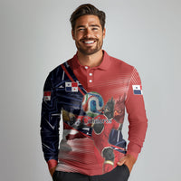 Personalized Panama Football Long Sleeve Polo Shirt Los Canaleros Harpy Eagle Mascot - National Flag Colors