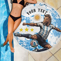 Personalized La Seleccion Argentina Soccer Beach Blanket Football Sun Of May Athletic Horse Mascot - Distressed Grunge Art