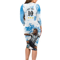 Personalized La Seleccion Argentina Soccer Long Sleeve Bodycon Dress Football Sun Of May Athletic Horse Mascot - Distressed Grunge Art