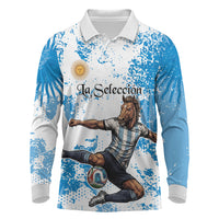 Personalized La Seleccion Argentina Soccer Long Sleeve Polo Shirt Football Sun Of May Athletic Horse Mascot - Distressed Grunge Art