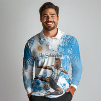 Personalized La Seleccion Argentina Soccer Long Sleeve Polo Shirt Football Sun Of May Athletic Horse Mascot - Distressed Grunge Art