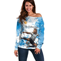 Personalized La Seleccion Argentina Soccer Off Shoulder Sweater Football Sun Of May Athletic Horse Mascot - Distressed Grunge Art