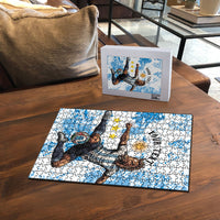 Personalized La Seleccion Argentina Soccer Puzzle Football Sun Of May Athletic Horse Mascot - Distressed Grunge Art