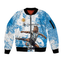 Personalized La Seleccion Argentina Soccer Sleeve Zip Bomber Jacket Football Sun Of May Athletic Horse Mascot - Distressed Grunge Art