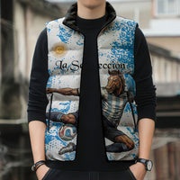Personalized La Seleccion Argentina Soccer Sleeveless Puffer Jacket Football Sun Of May Athletic Horse Mascot - Distressed Grunge Art