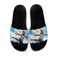 Personalized La Seleccion Argentina Soccer Slide Sandals Football Sun Of May Athletic Horse Mascot - Distressed Grunge Art