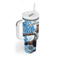 Personalized La Seleccion Argentina Soccer Tumbler With Handle Football Sun Of May Athletic Horse Mascot - Distressed Grunge Art