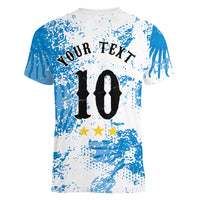 Personalized La Seleccion Argentina Soccer Women V-Neck T-Shirt Football Sun Of May Athletic Horse Mascot - Distressed Grunge Art