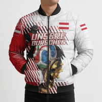 Personalized Austria Football Bomber Puffer Jacket Unsere Burschen Striped Graphic With Action Player