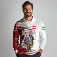 Personalized Austria Football Long Sleeve Polo Shirt Unsere Burschen Striped Graphic With Action Player